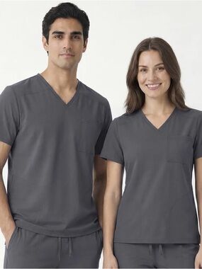 NWT Scrubstar Unisex Short Sleeve V-Neck Scrub Top - Charcoal